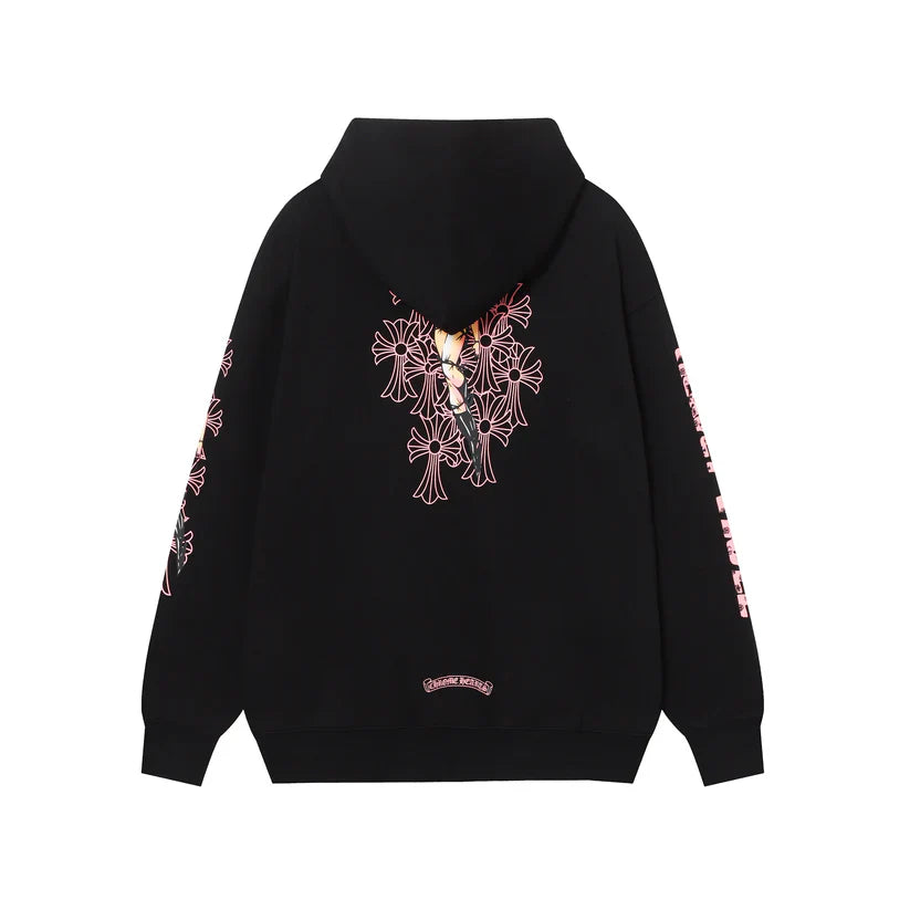 Chrome Hearts Deadly Doll Pink Cross Scroll Zip Up Hoodie 9821
