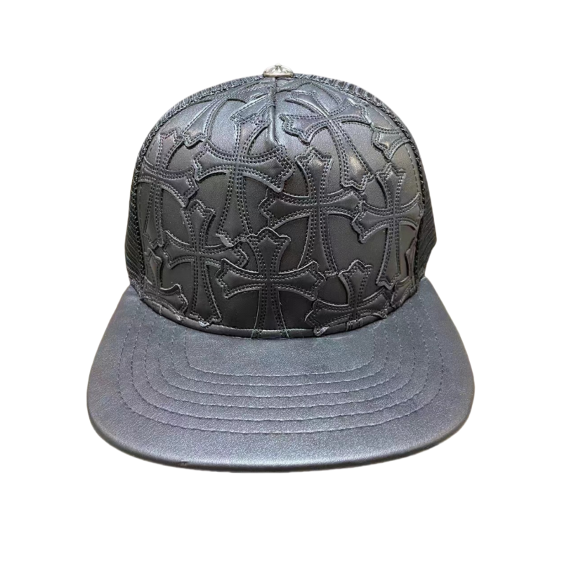 Chrome Hearts Cemetary Cross Leather Stitched Trucker Hat