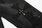 Chrome Hearts Black & Grey Silver Cross Patch Jeans
