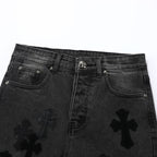 Chrome Hearts Black & Grey Silver Cross Patch Jeans