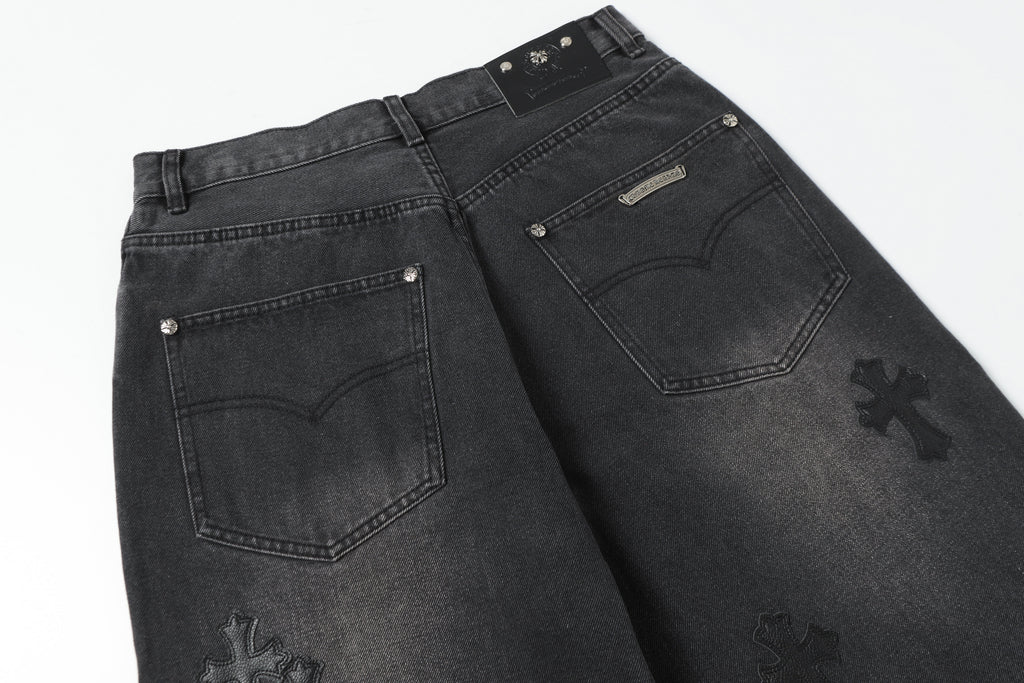 Chrome Hearts Black Cross Patch Grey Jeans