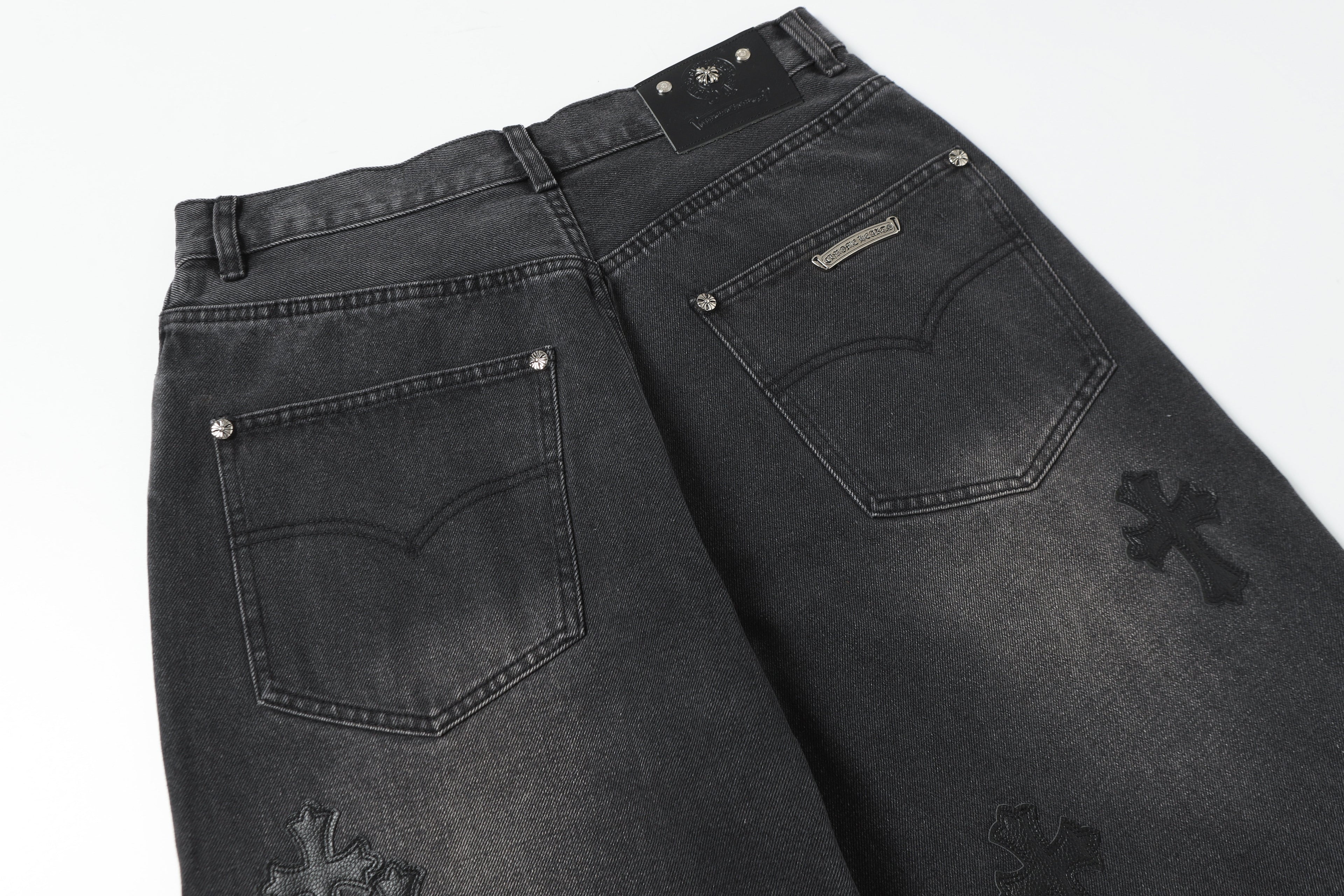 Chrome Hearts Black Cross Patch Grey Jeans
