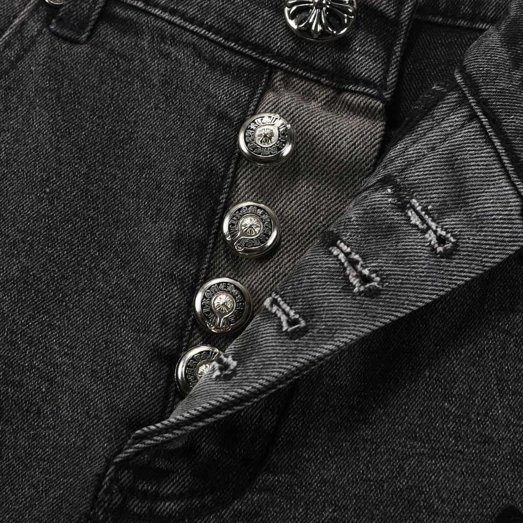 Chrome Hearts Black & Grey Silver Cross Patch Jeans