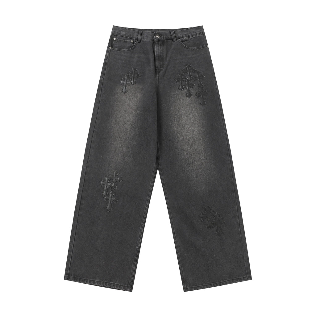 Chrome Hearts Black Cross Patch Grey Jeans