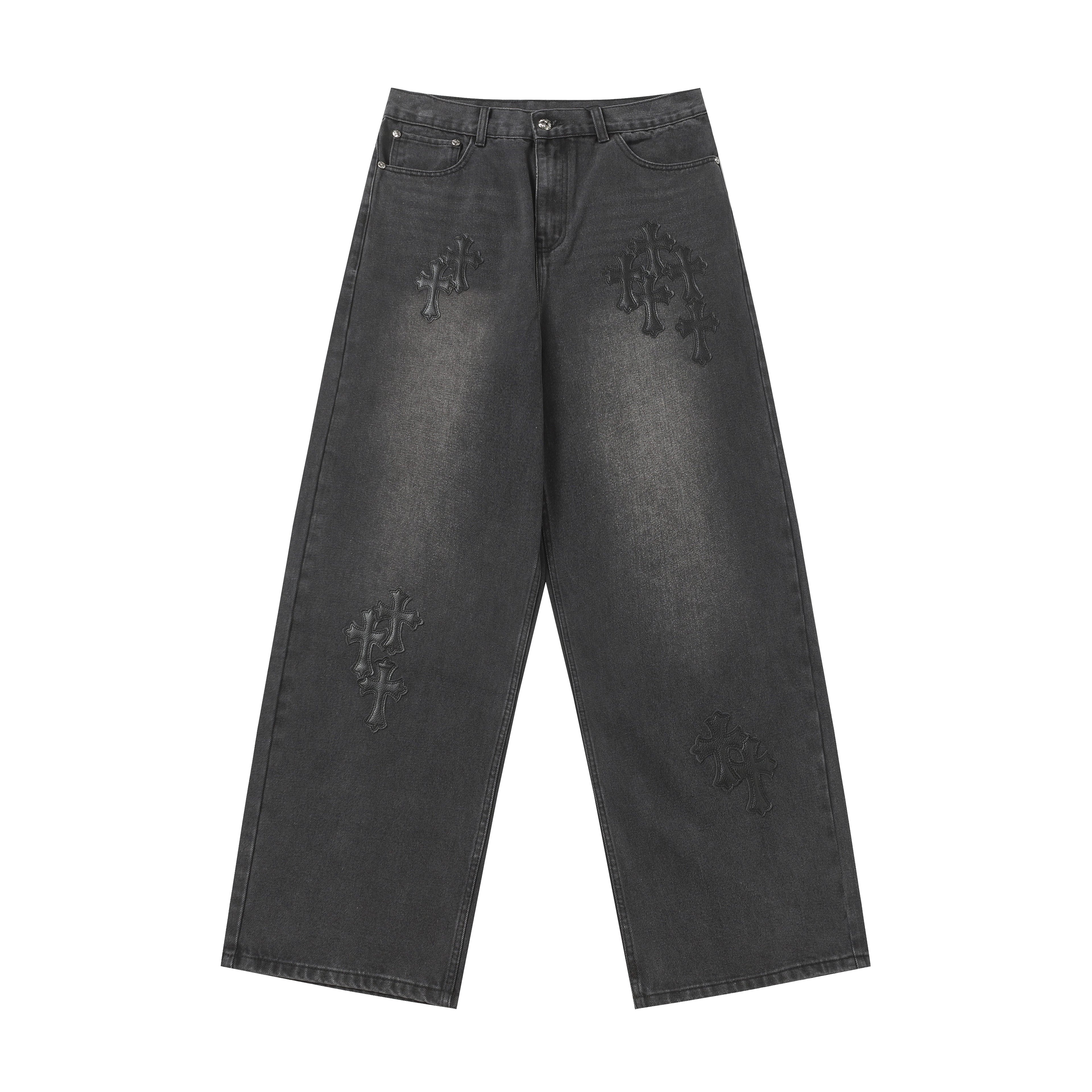 Chrome Hearts Black Cross Patch Grey Jeans