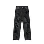 Chrome Hearts Black & Grey Silver Cross Patch Jeans