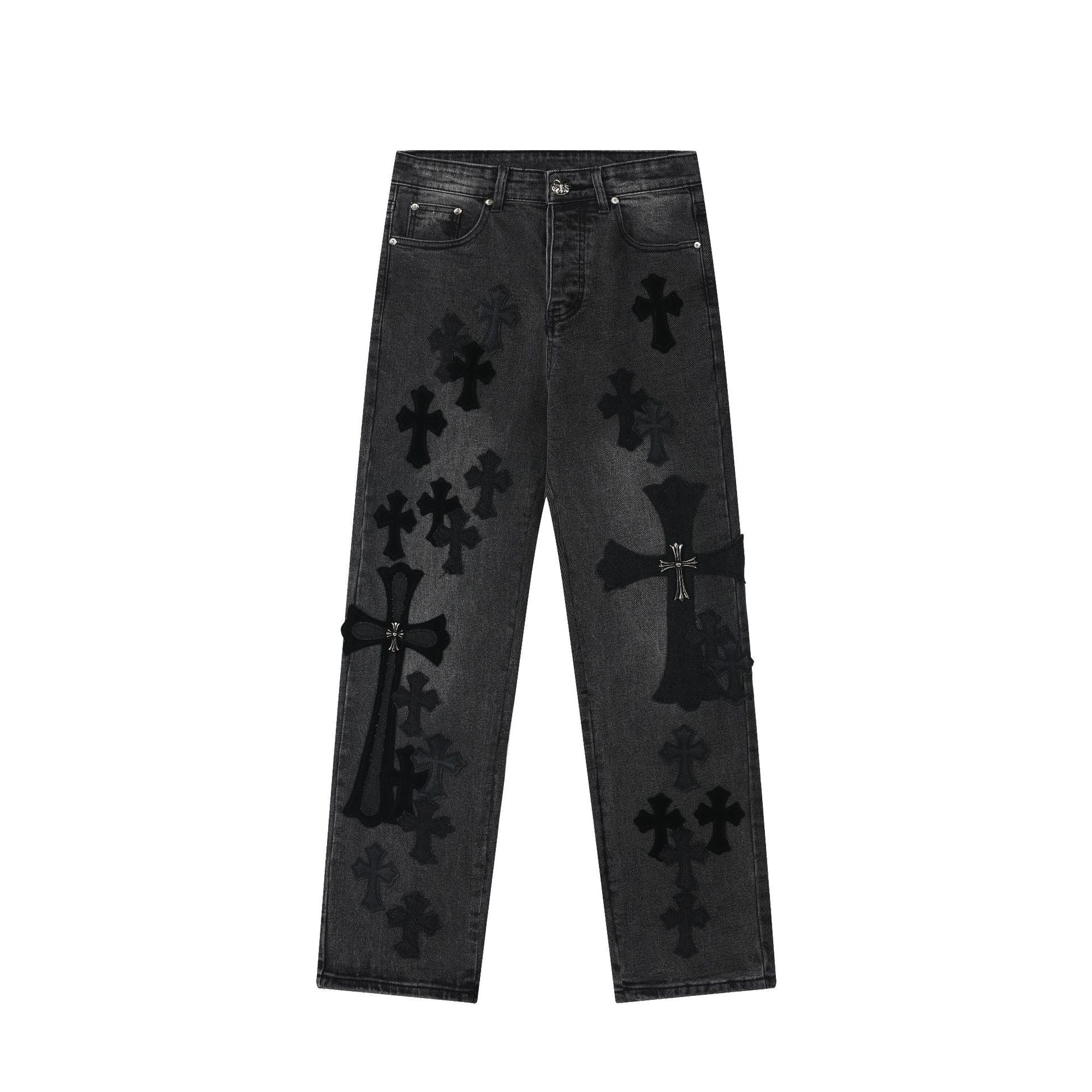 Chrome Hearts Black & Grey Silver Cross Patch Jeans