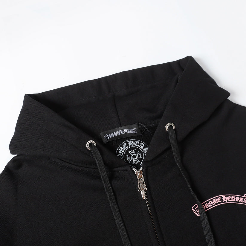 Chrome Hearts Deadly Doll Pink Cross Scroll Zip Up Hoodie 9821