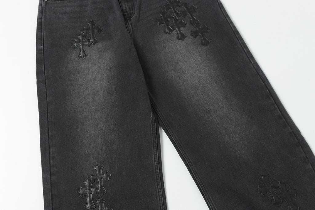 Chrome Hearts Black Cross Patch Grey Jeans