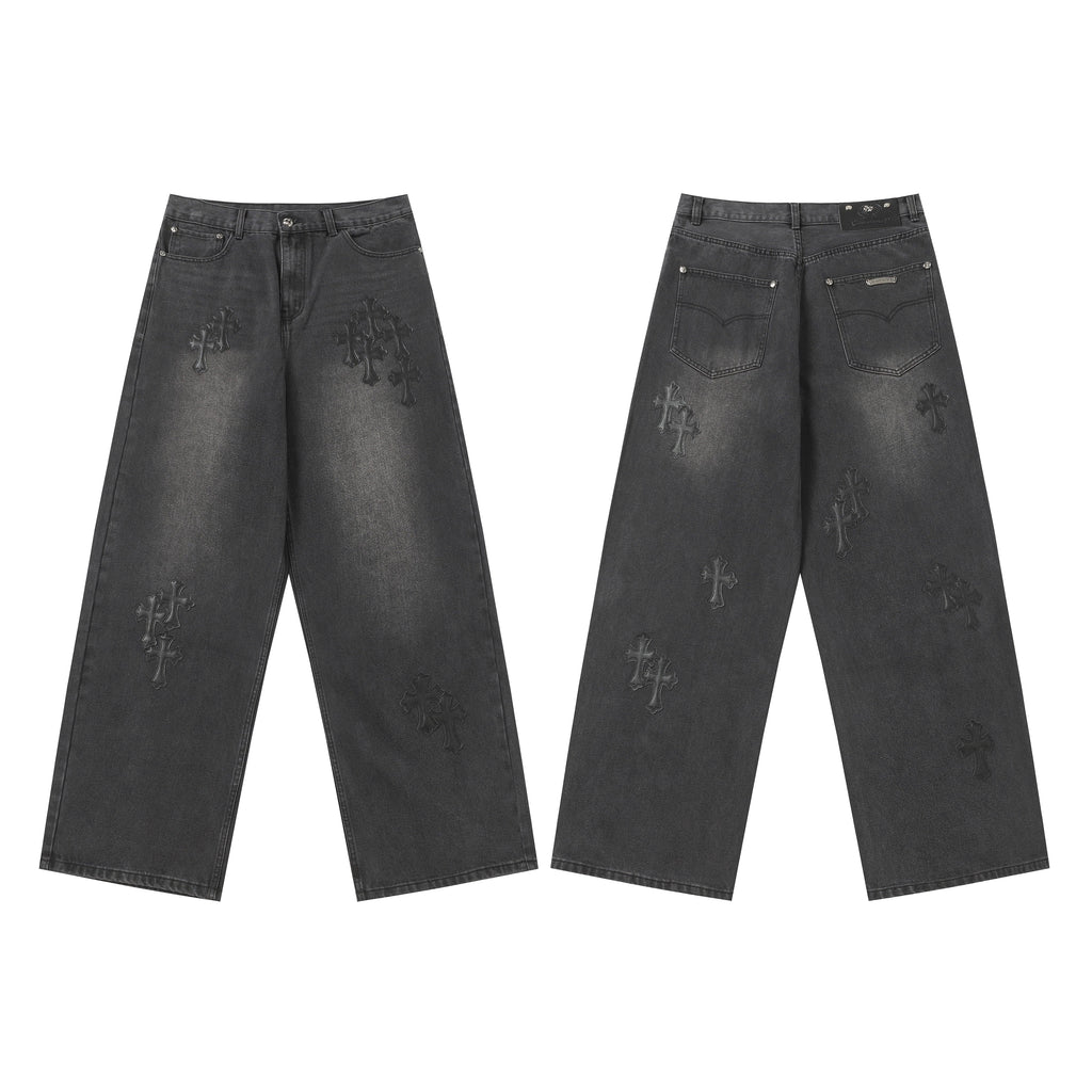 Chrome Hearts Black Cross Patch Grey Jeans
