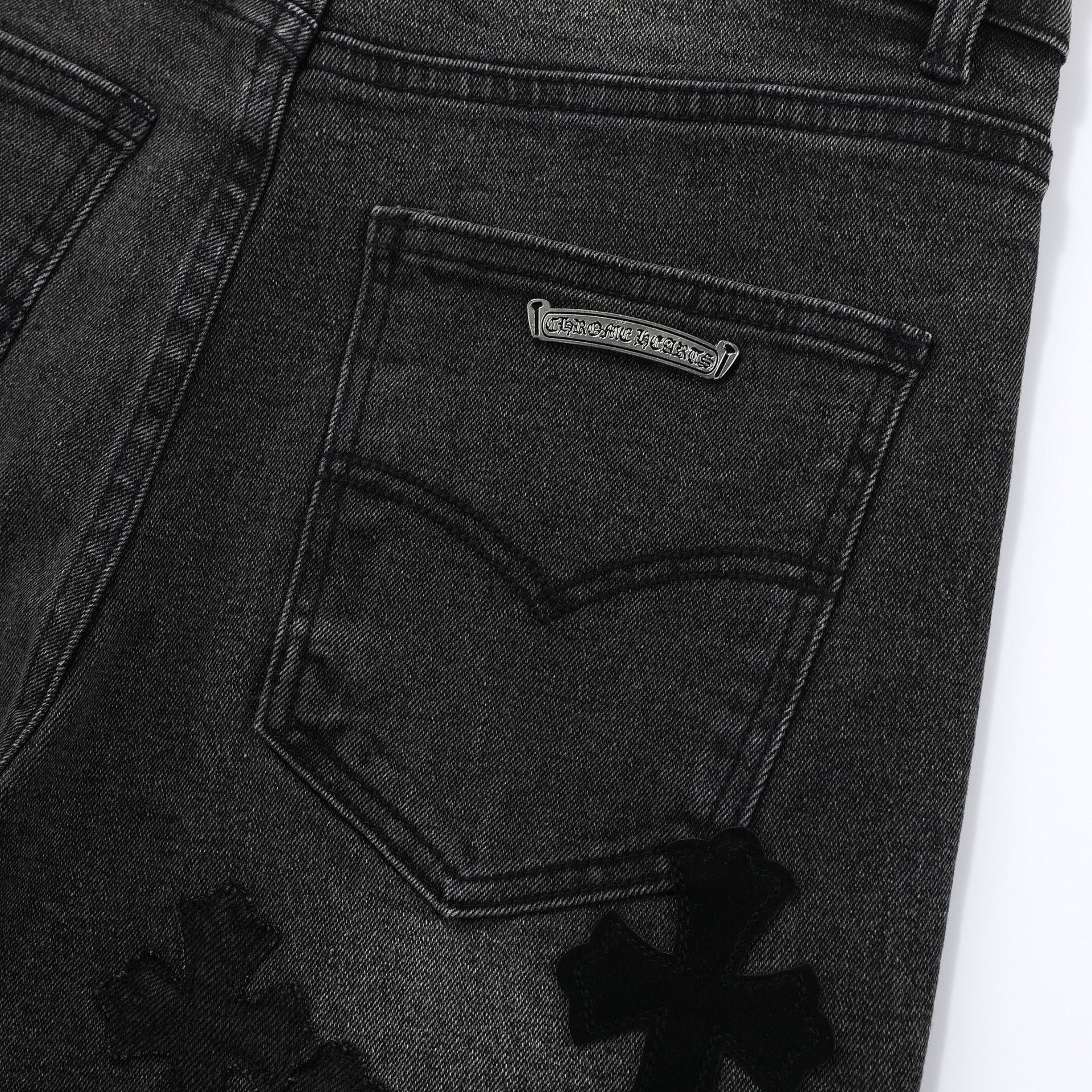Chrome Hearts Black & Grey Silver Cross Patch Jeans