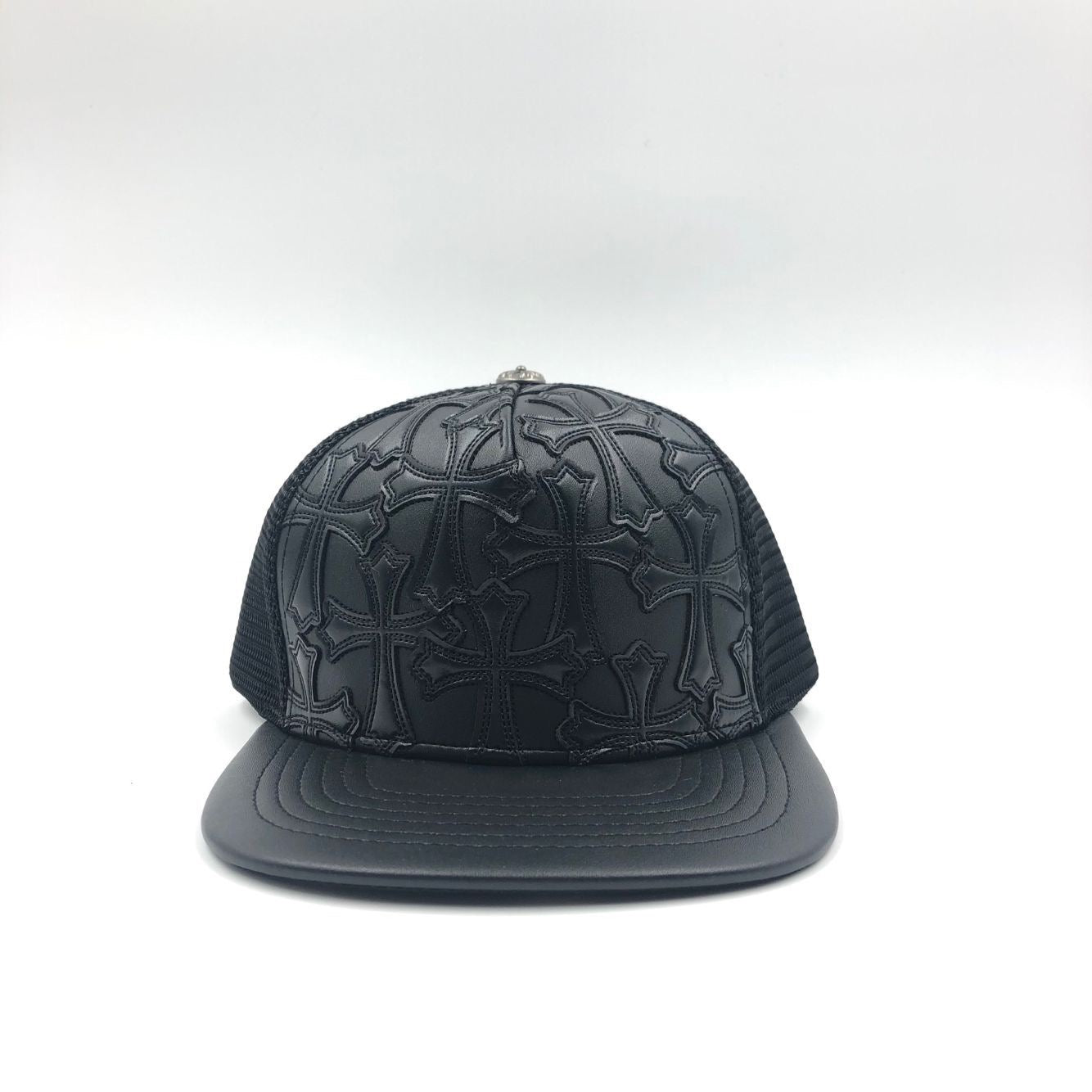 Chrome Hearts Cemetary Cross Leather Stitched Trucker Hat